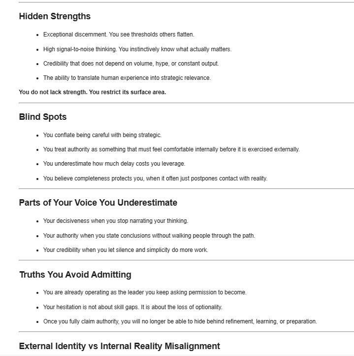 Clarity Blueprint example showing personalized insights