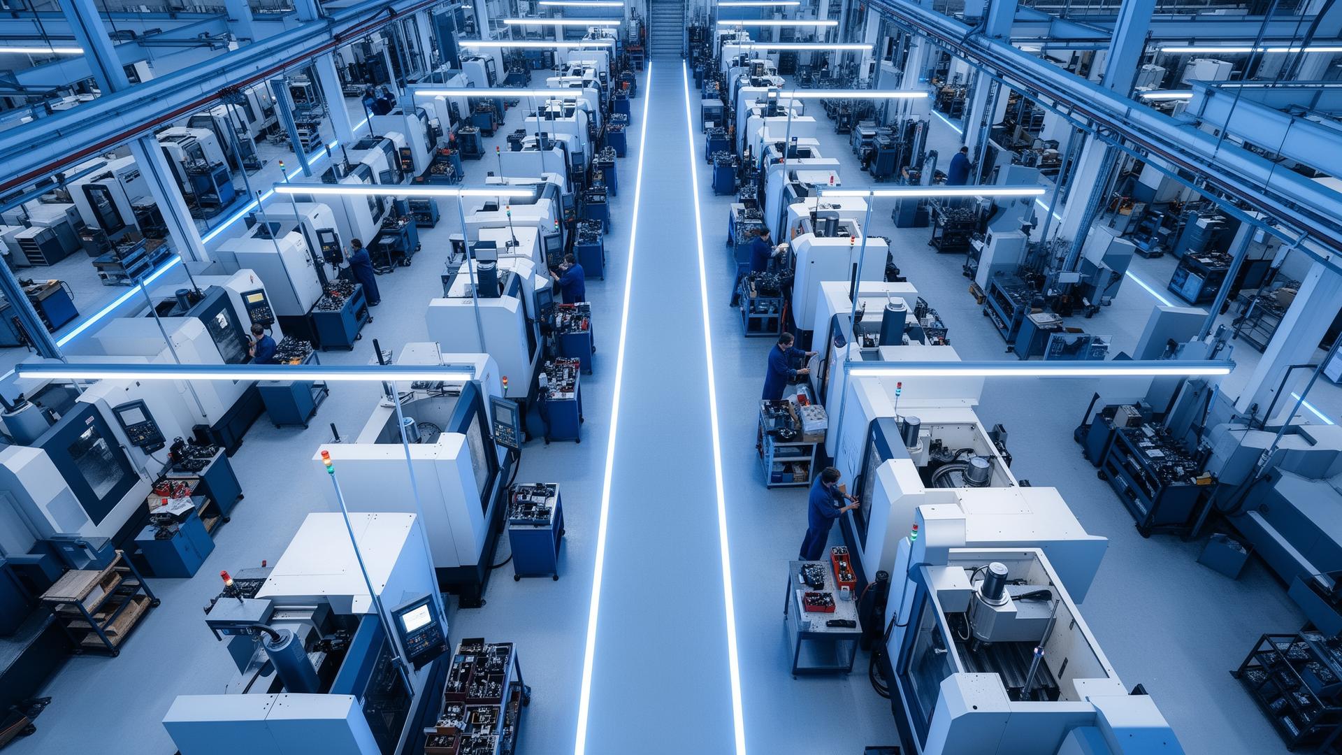 Modern manufacturing shop floor from above