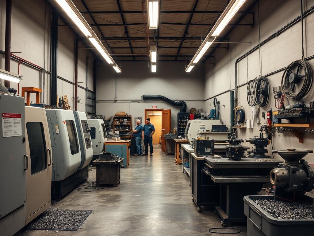Manufacturing floor with CNC machines and steel fabrication