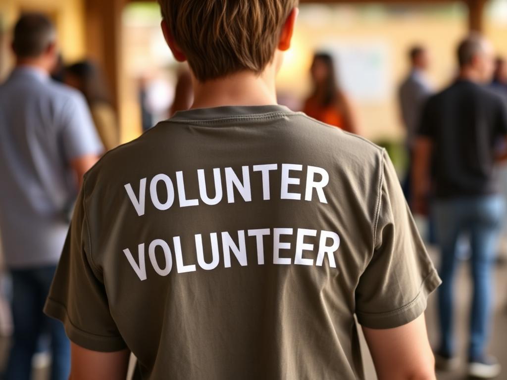 Person wearing volunteer t-shirt working in community