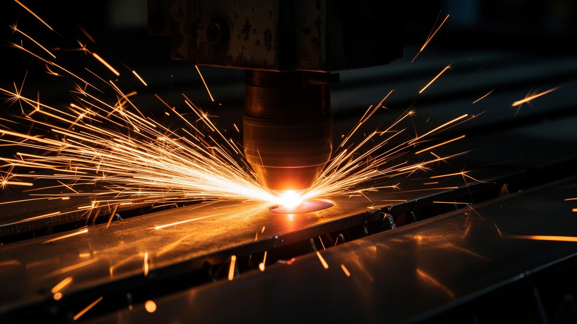 Dramatic welding sparks in manufacturing